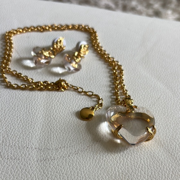 Gold and Clear Heart Necklace and Earrings Set - Picture 2 of 10